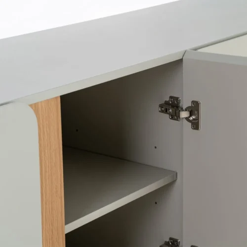 Meuble TV taupe laqué pieds bois de chêne Ixia 180 cm — vue 7