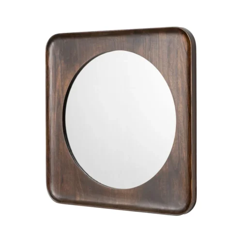 Miroir carré en bois de paulownia teinte noyer Ixia 80 × 80 cm