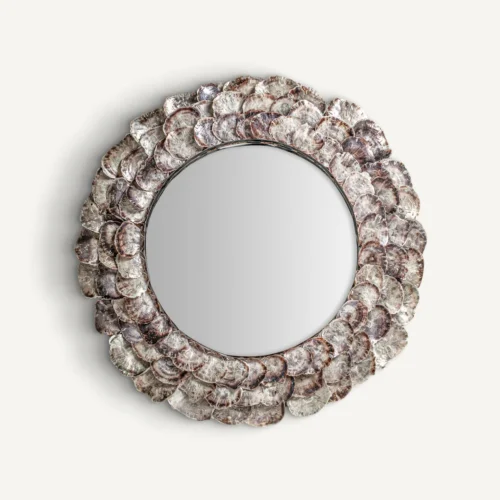 Miroir Inga acier ivoire et coquille d'huître Vical Home