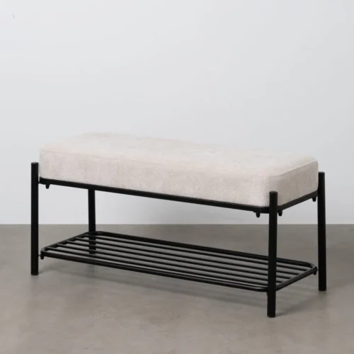 Petit banc tissu beige piètement métal Ixia 91 cm — vue 2