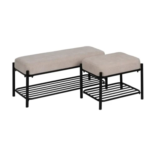 Petit banc tissu beige piètement métal Ixia 91 cm — vue 3