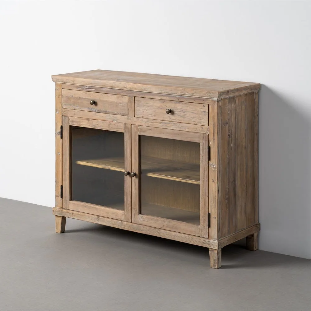 Petit buffet vitré bois de pin recyclé Ixia 110 cm