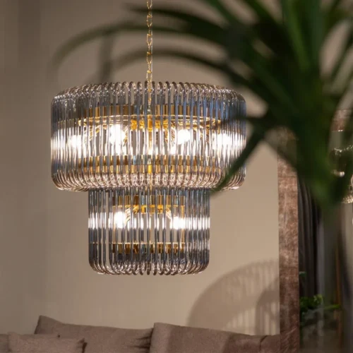 Luminaires Ixia Plafonnier rond en verre doré et gris Ixia 80 cm — vue 3