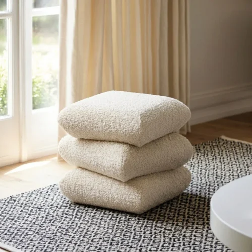 Pouf carré crème Ixia 42 cm