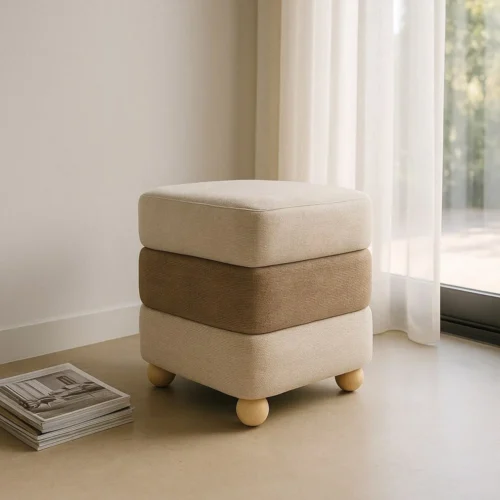 Pouf carré tissu beige-marron Ixia 44 cm