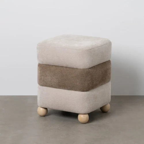 Pouf carré tissu beige-marron Ixia 44 cm — vue 2