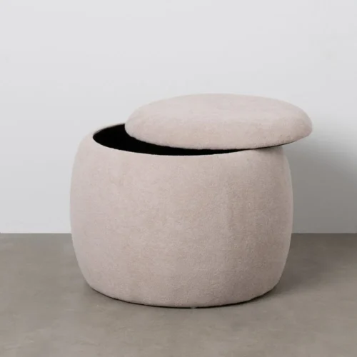 Pouf coffre rond tissu beige Ixia Ø 55 cm — vue 2