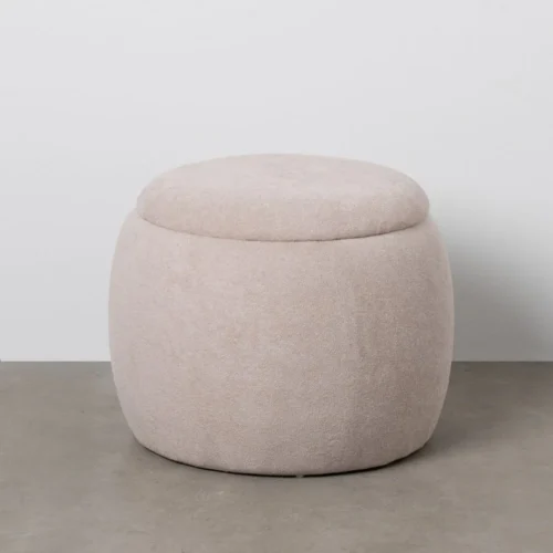 Pouf coffre rond tissu beige Ixia Ø 55 cm — vue 3