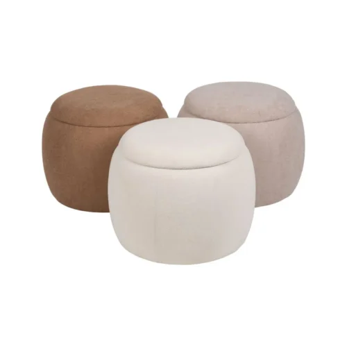 Pouf coffre rond tissu beige Ixia Ø 55 cm — vue 4