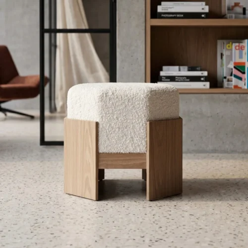 Pouf hexagonal tissu crème Ixia 50 cm — vue 5
