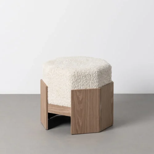 Pouf hexagonal tissu crème Ixia 50 cm — vue 6