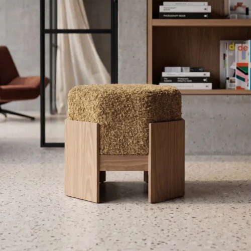 Pouf hexagonal tissu ocre Ixia 50 cm