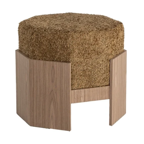 Pouf hexagonal tissu ocre Ixia 50 cm — vue 2