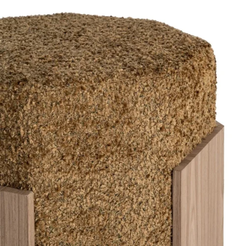 Pouf hexagonal tissu ocre Ixia 50 cm — vue 3