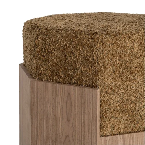 Pouf hexagonal tissu ocre Ixia 50 cm — vue 4