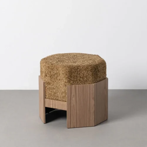 Pouf hexagonal tissu ocre Ixia 50 cm — vue 6