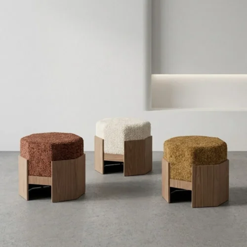 Pouf hexagonal tissu ocre Ixia 50 cm — vue 7