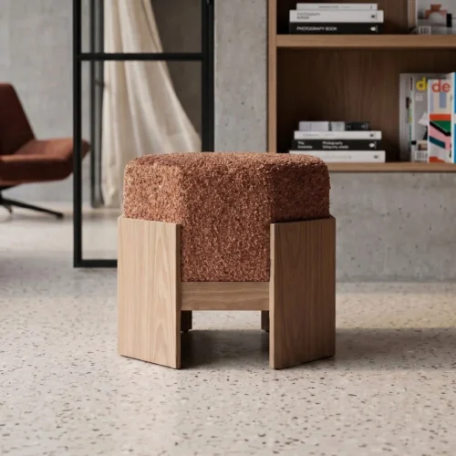 Pouf hexagonal tissu terre cuite Ixia 50 cm