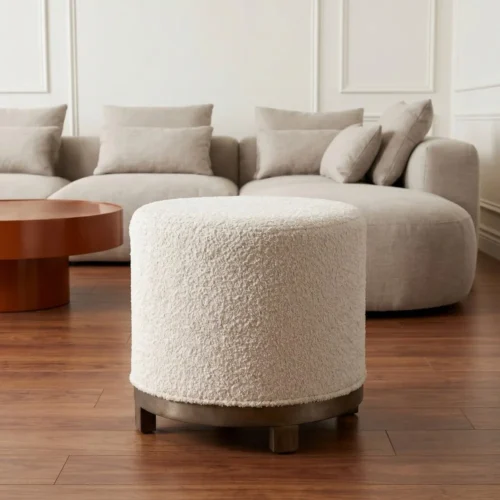 Pouf pivotant rond tissu crème Ixia 50 cm