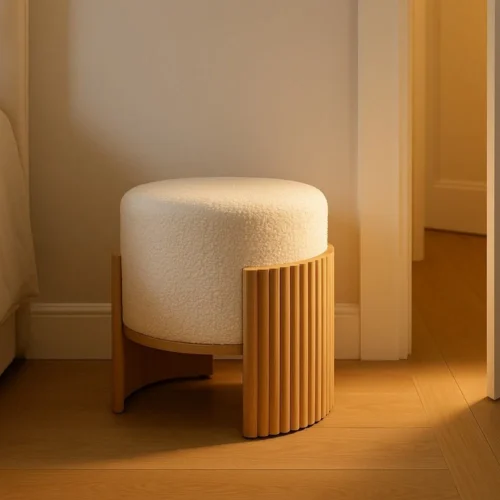 Pouf rond tissu blanc-naturel Ixia 43 cm