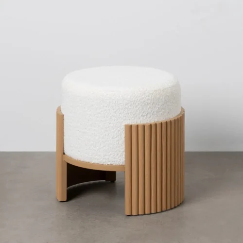 Pouf rond tissu blanc-naturel Ixia 43 cm — vue 2