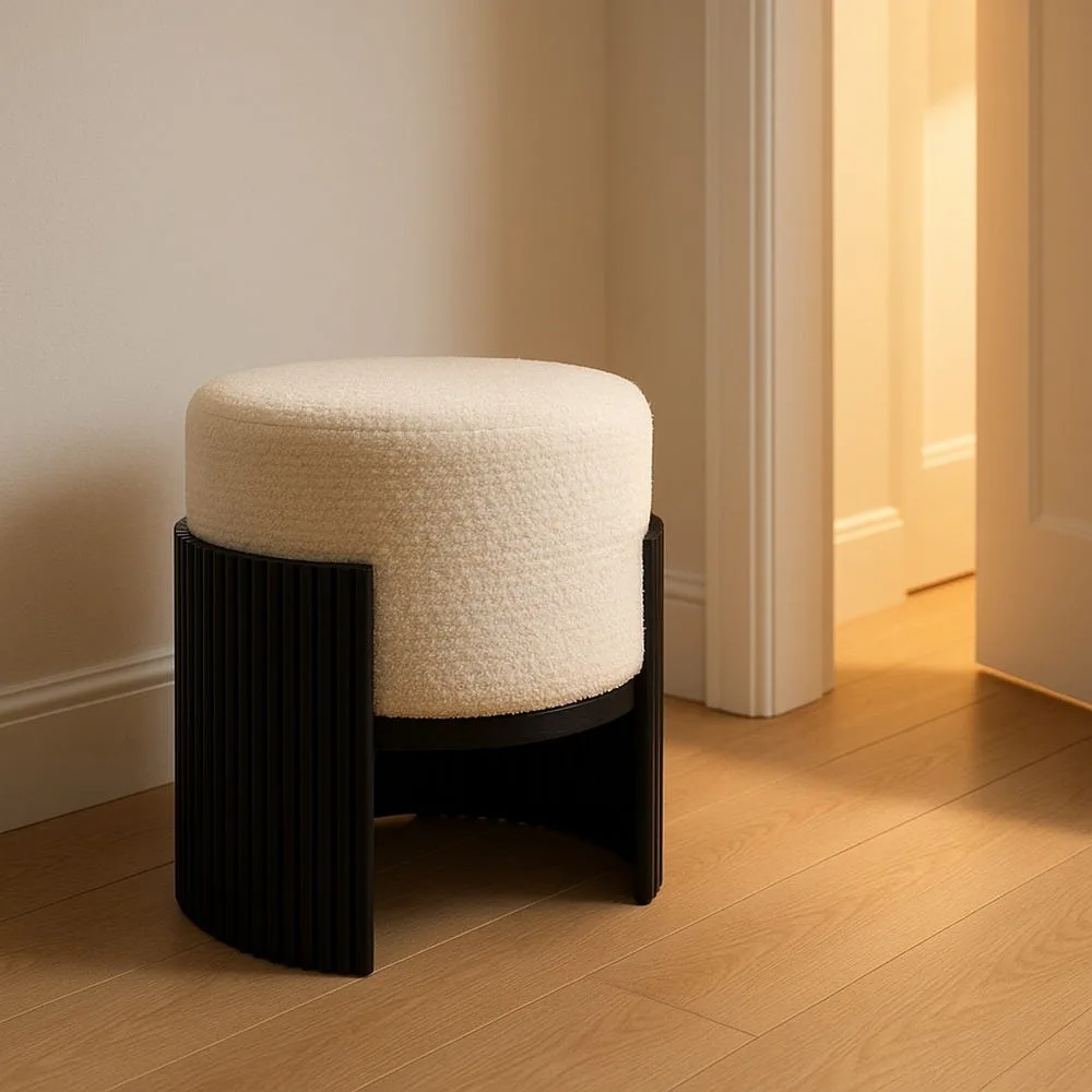 Pouf rond tissu blanc-noir Ixia 43 cm