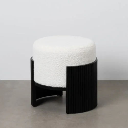 Pouf rond tissu blanc-noir Ixia 43 cm — vue 2