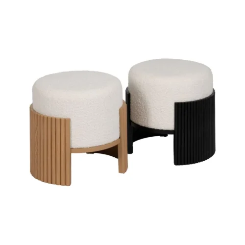 Pouf rond tissu blanc-noir Ixia 43 cm — vue 3