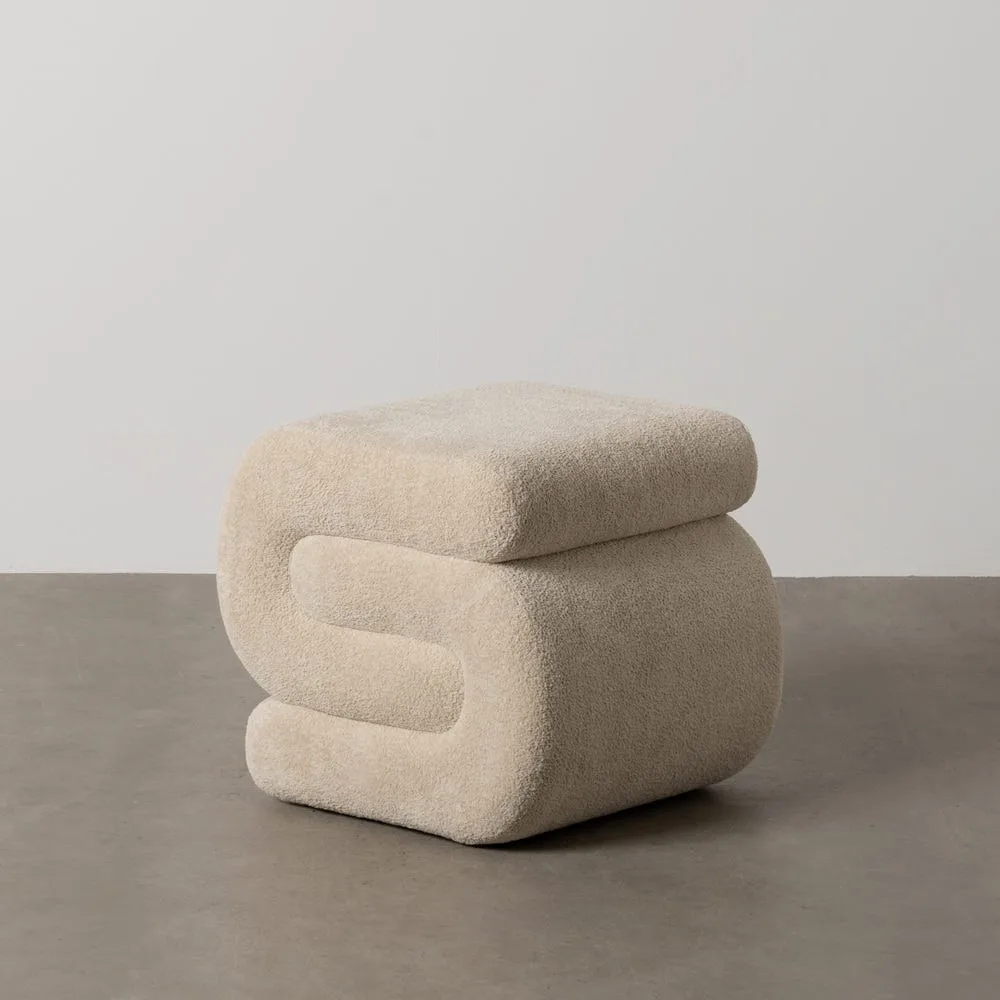 Pouf tissu beige grand format Ixia 51 cm