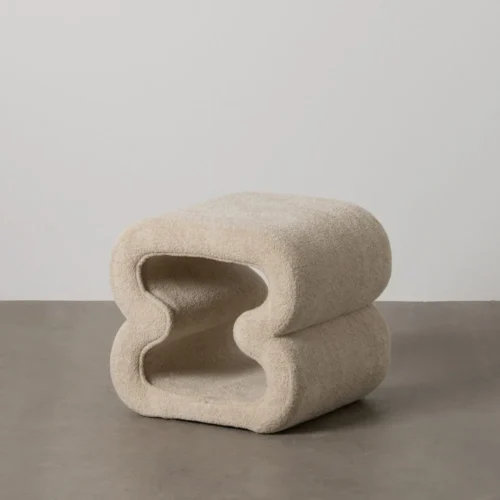 Pouf tissu beige structure métal Ixia 45 cm