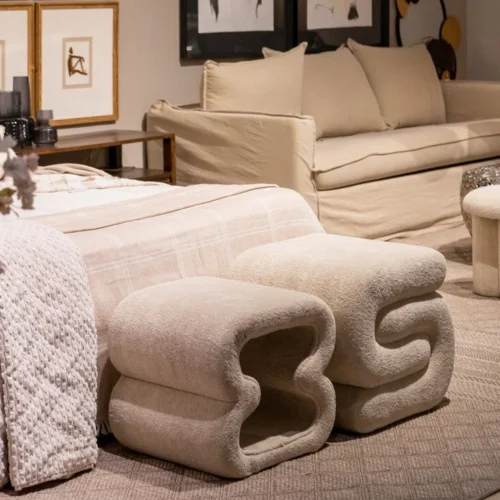 Pouf tissu beige structure métal Ixia 45 cm — vue 10