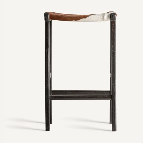 Repose-pieds teck noir et cuir brun clair Vical Home — vue 2