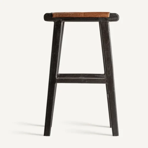 Repose-pieds teck noir et cuir brun clair Vical Home — vue 3