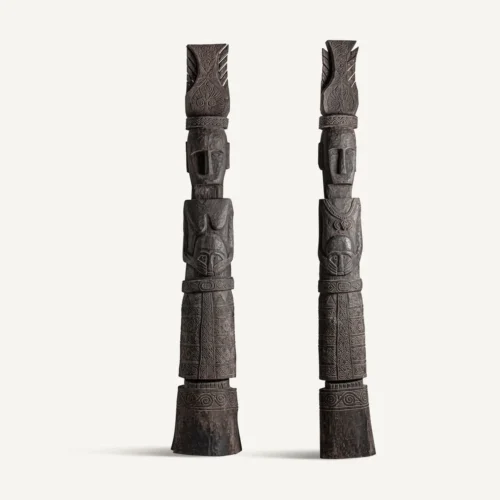 Sculpture en bois de suar et fer noir ensemble de 2 Vical Home