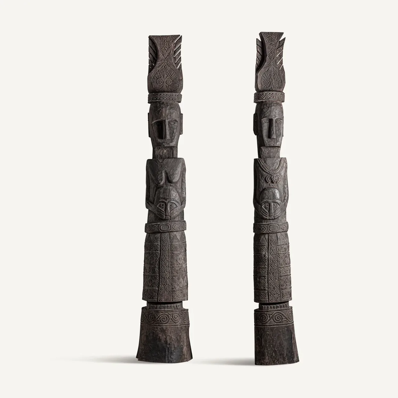 Sculpture en bois de suar et fer noir ensemble de 2 Vical Home
