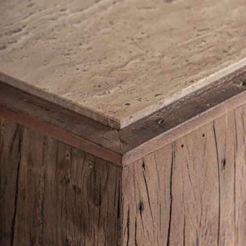 Sellette Merkem bois récupéré et travertin 90 cm Vical Home — vue 3
