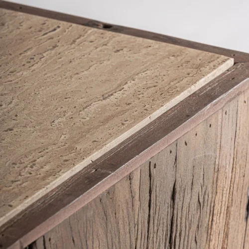 Sellette Merkem bois récupéré et travertin 90 cm Vical Home — vue 4