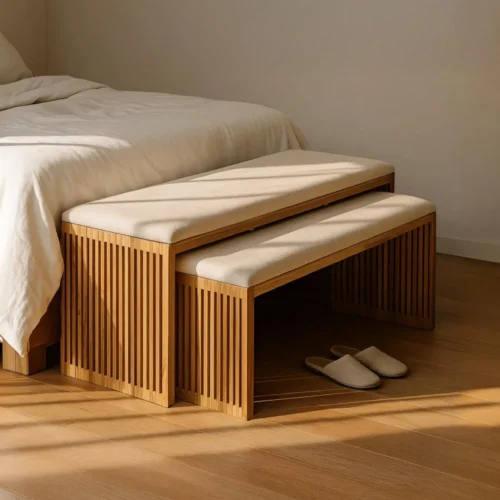 Set de 2 bancs bois de teck recyclé Ixia 115 cm — vue 10