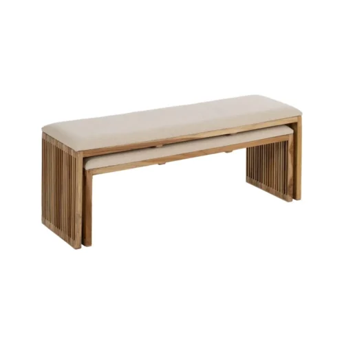 Set de 2 bancs bois de teck recyclé Ixia 115 cm — vue 2