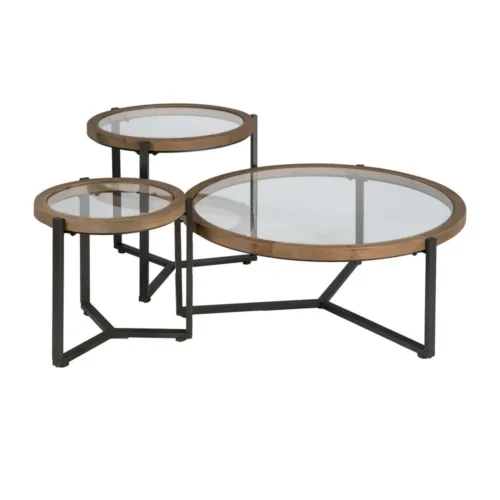 Set de 2 bouts de canapé gigognes ronds bois et métal noir Ixia 65 cm — vue 2