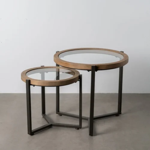 Set de 2 bouts de canapé gigognes ronds bois et métal noir Ixia 65 cm — vue 8