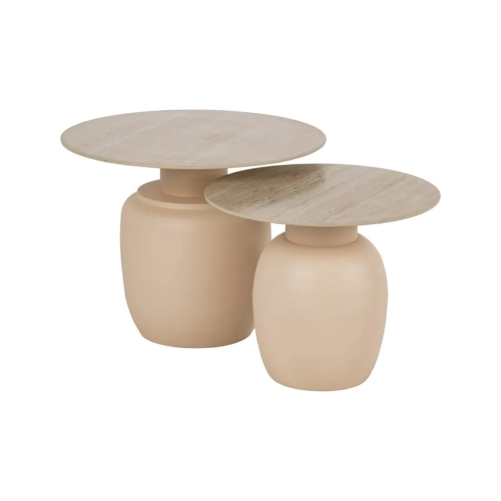 Set de 2 bouts de canapé ronds céramique et métal Ixia Ø 60 cm