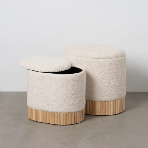 Set de 2 poufs coffre ronds tissu crème Ixia 44 cm — vue 2
