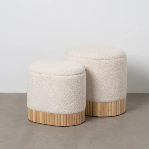 Set de 2 poufs coffre ronds tissu crème Ixia 44 cm — vue 3