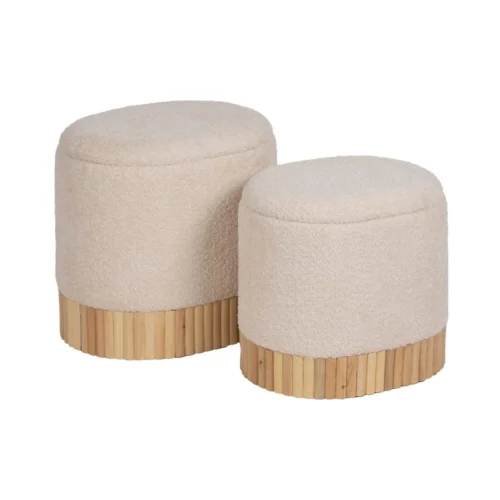 Set de 2 poufs coffre ronds tissu crème Ixia 44 cm — vue 4
