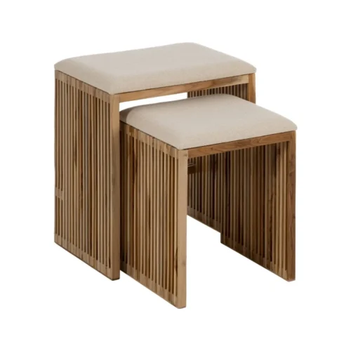 Set de 2 tabourets gigognes bois de teck recyclé Ixia 50 cm