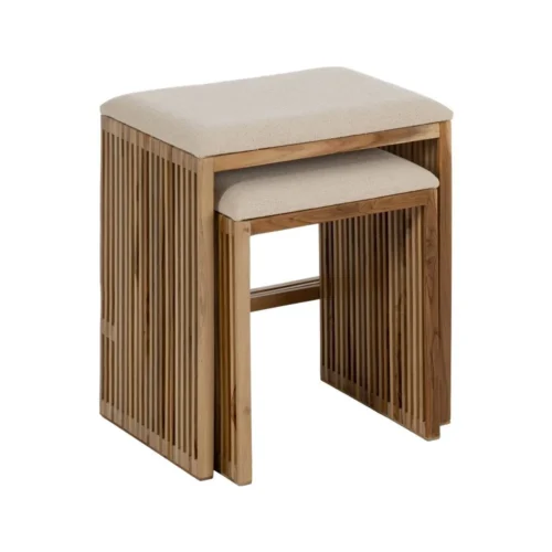 Set de 2 tabourets gigognes bois de teck recyclé Ixia 50 cm — vue 2