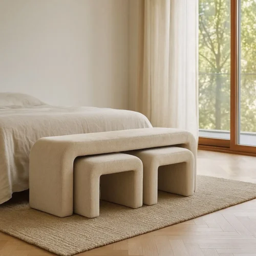 Set de 3 bancs coffre beige gigognes Ixia 126 cm