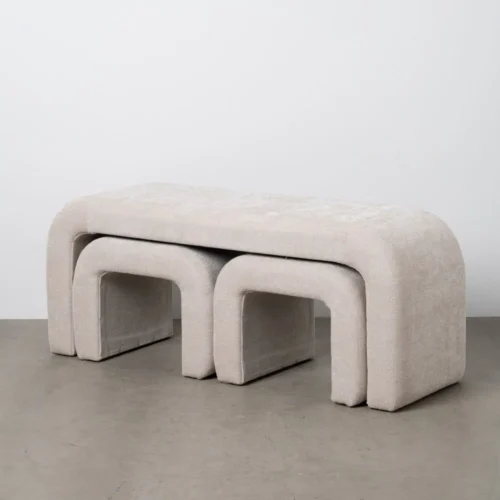 Set de 3 bancs coffre beige gigognes Ixia 126 cm — vue 3