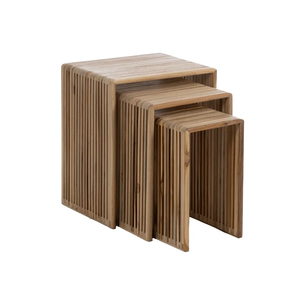 Set de 3 bouts de canapé gigognes en bois de teck recyclé Ixia 41 cm